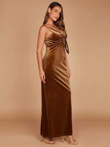 SHEIN Belle Tie Front Velvet Fitted Dress