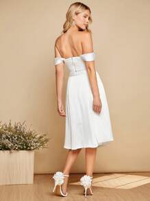 SHEIN Belle Off Shoulder Crop Top & Skirt Set - White - View 2