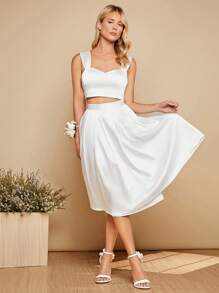 SHEIN Belle Off Shoulder Crop Top & Skirt Set - White - View 5