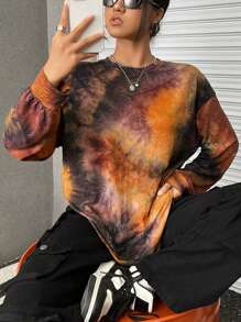 Muchica Camiseta de hombros caídos de tie dye - Marrón - Ver 1