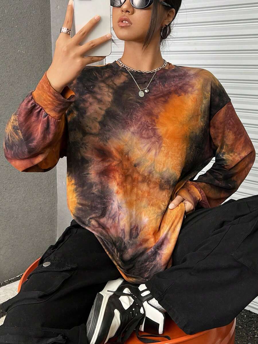Muchica Camiseta de hombros caídos de tie dye - Marrón - Ver 1