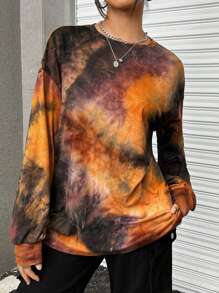 Muchica Camiseta de hombros caídos de tie dye - Marrón - Ver 3