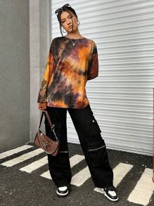 Muchica Camiseta de hombros caídos de tie dye - Marrón - Ver 7