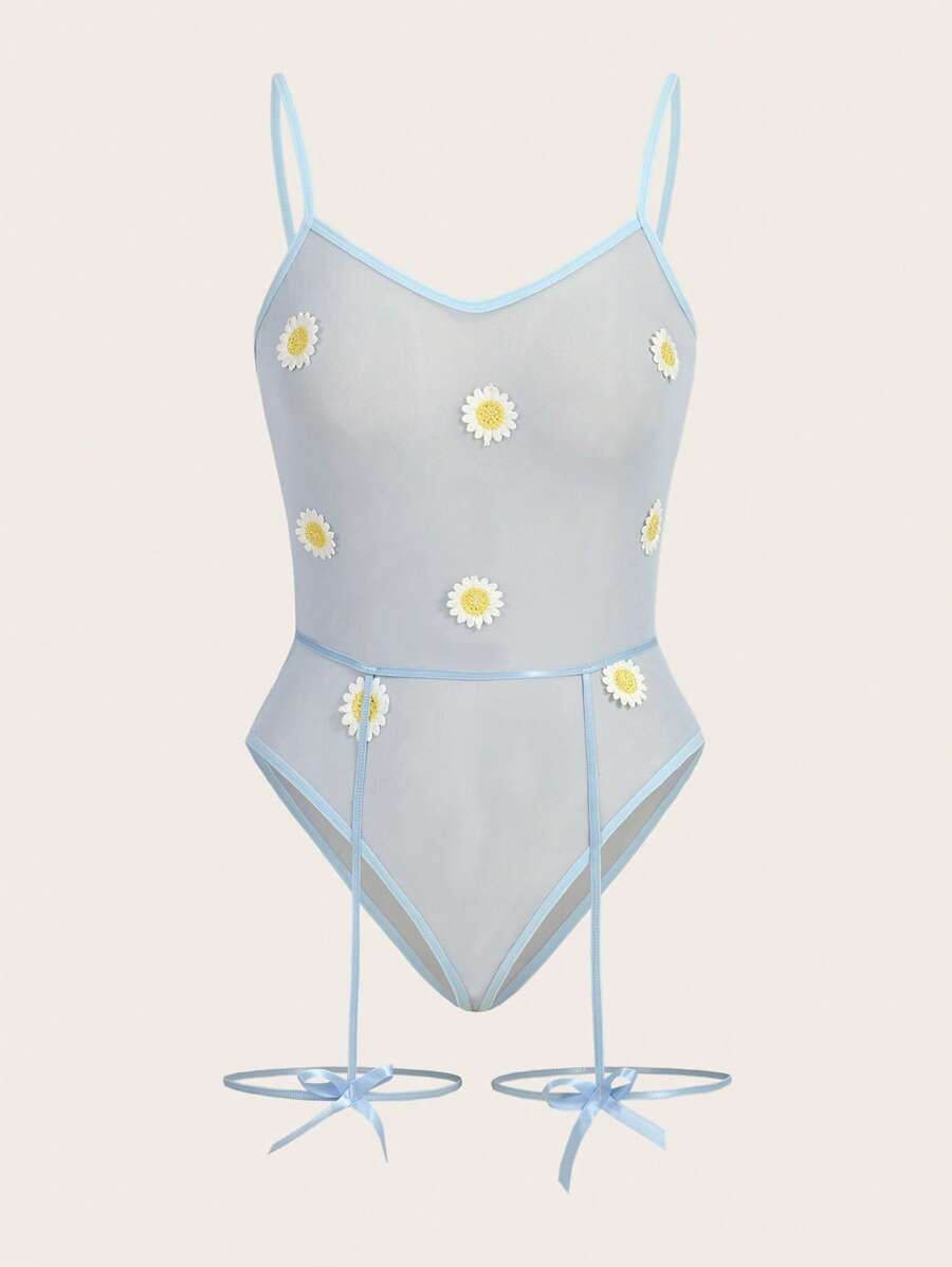 Floral Appliques Garter Teddy Bodysuit SHEIN UK