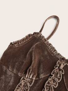 SHEIN ICON 西部風格素色吊帶上衣 - 卡其色 - 查看 3