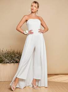 SHEIN Belle Solid Tube Overlay Jumpsuit