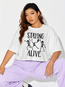 Sophie Gallo Design 大碼骷髏&字母圖案落肩T恤 - 白色 - 查看 1