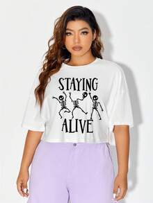 Sophie Gallo Design 大碼骷髏&字母圖案落肩T恤 - 白色 - 查看 4