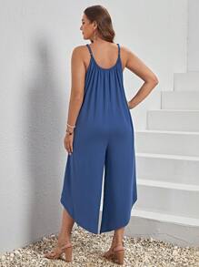 SHEIN LUNE 大碼素色不對稱下擺吊帶連體褲 - 藏蓝色 - 查看 2