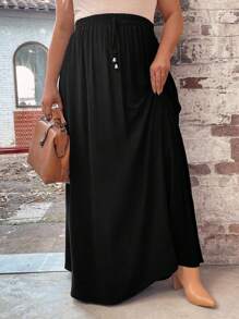 SHEIN LUNE Talla grande Falda unicolor de cintura con cordón