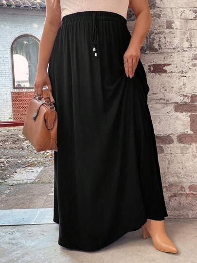 SHEIN LUNE Plus Solid Drawstring Waist Skirt