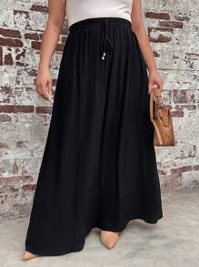 SHEIN LUNE Talla grande Falda unicolor de cintura con cordón
