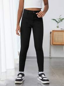 Tween 女孩高腰牛仔褲 - 黑色 - 查看 3