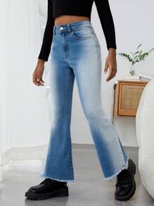 女大童毛邊牛仔喇叭褲 - 中等水洗藍 - 查看 1