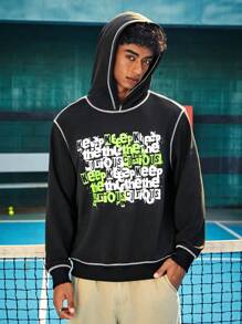 Gumgfx Men Letter Graphic Top-stitching Hoodie - Black - View 4