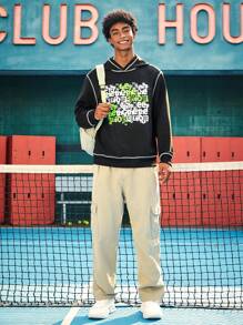 Gumgfx Men Letter Graphic Top-stitching Hoodie - Black - View 5