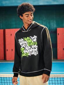 Gumgfx Men Letter Graphic Top-stitching Hoodie - Black - View 6