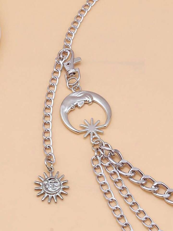 Our Goth 1pc Women Sun & Moon Decor Layered Chain Belt is  display picture 1
