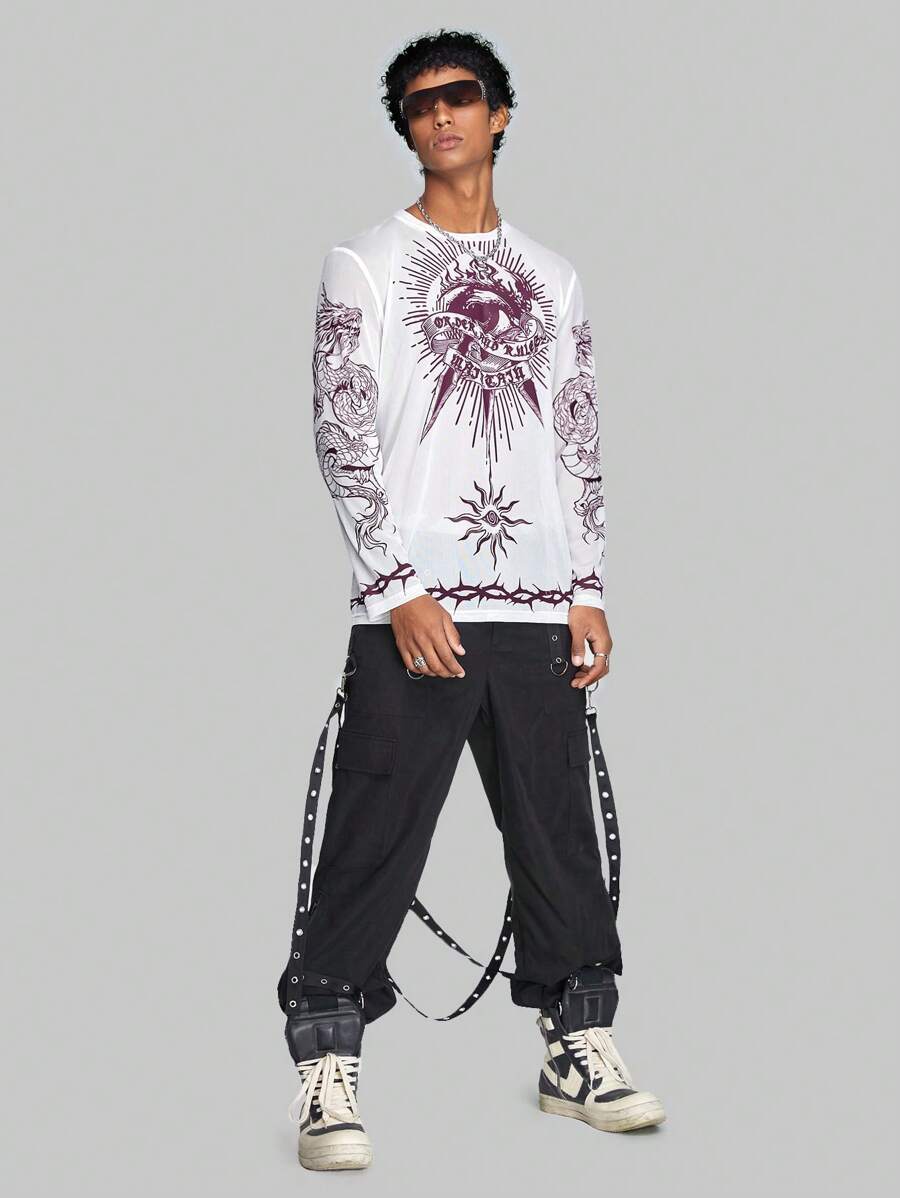 ROMWE MEN ROMWE Avant Guys Eye & Dragon Print Tee