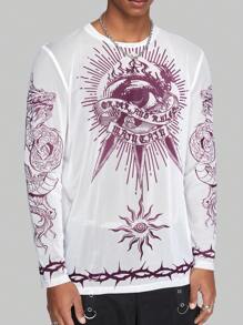 ROMWE MEN ROMWE Avant Guys Eye & Dragon Print Tee