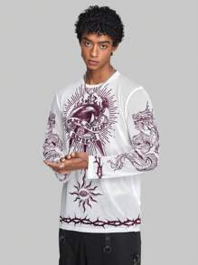 ROMWE MEN ROMWE Avant Guys Eye & Dragon Print Tee
