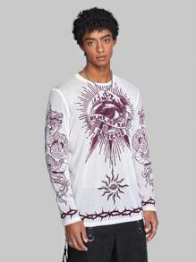 ROMWE MEN ROMWE Avant Guys Eye & Dragon Print Tee