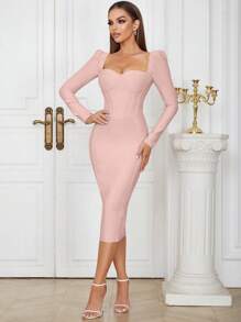 Cổ Trái tim Tách rời Băng quấn váy - Màu Hồng baby - Xem 3