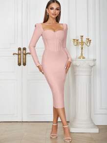 Cổ Trái tim Tách rời Băng quấn váy - Màu Hồng baby - Xem 4