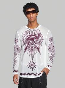 ROMWE MEN ROMWE Avant Guys Eye & Dragon Print Tee