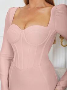 Cổ Trái tim Tách rời Băng quấn váy - Màu Hồng baby - Xem 5