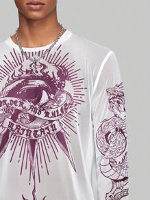 ROMWE MEN ROMWE Avant Guys Eye & Dragon Print Tee