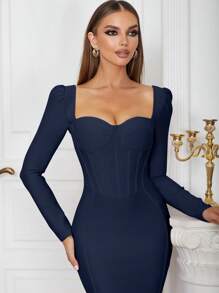 Sweetheart Neck Split Back Bandage Dress - Navy Blue - View 4