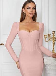 Cổ Trái tim Tách rời Băng quấn váy - Màu Hồng baby - Xem 7