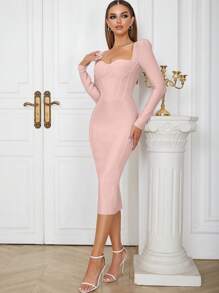 Cổ Trái tim Tách rời Băng quấn váy - Màu Hồng baby - Xem 8