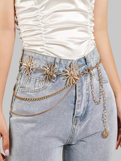 Fairycore 1pc Women Sun Decor Chain Belt Boho