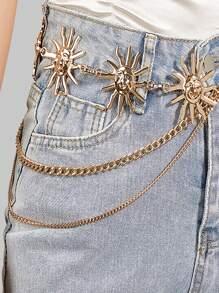 ROMWE Fairycore 1個女性太陽裝飾鏈帶波希米亞風格腰帶 - 金色 - 查看 3