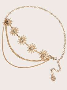 ROMWE Fairycore 1個女性太陽裝飾鏈帶波希米亞風格腰帶 - 金色 - 查看 4