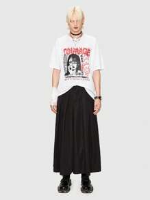 ROMWE MEN Anime Men Solid Pleated Wide Leg Pants - Black - View 4