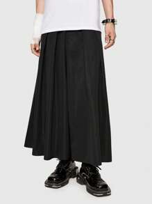 ROMWE MEN Anime Men Solid Pleated Wide Leg Pants - Black - View 6