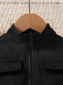 SHEIN Young Girl Sporty Stand Collar Long Sleeve Jumpsuit With Zipper Closure And Waist Belt, Suitable For Outdoor Activities And Vacation, Autumn - Black - View 8