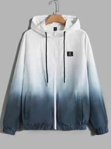 Manfinity RebelGame Nam Bóng Chi tiết Patched thư Dây rút áo có mũ Áo khoác - Xanh và trắng - Xem 1