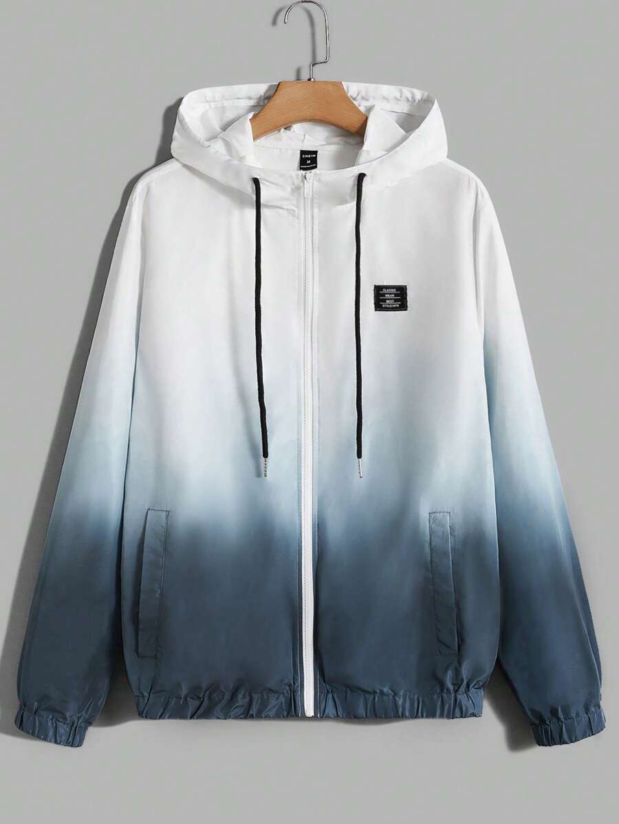 Manfinity RebelGame Nam Bóng Chi tiết Patched thư Dây rút áo có mũ Áo khoác - Xanh và trắng - Xem 1