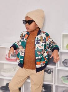 SHEIN Young Boy Cartoon Graphic Bomber Jacket - Multicolor - View 6