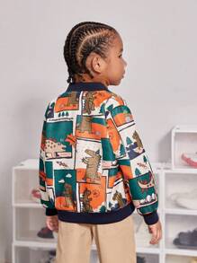 SHEIN Young Boy Cartoon Graphic Bomber Jacket - Multicolor - View 4