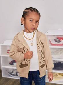 SHEIN Áo nỉ in hình hoạt hình bé trai với thiết kế tai 3D. - Màu Khaki - Xem 4