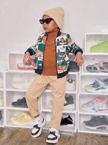 SHEIN Young Boy Cartoon Graphic Bomber Jacket - Multicolor - View 7