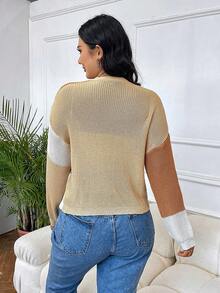 SHEIN EZwear Hơn Khối màu Thả vai Nút phía trước Áo len Mở - Nhiều màu - Xem 2