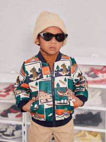 SHEIN Young Boy Cartoon Graphic Bomber Jacket - Multicolor - View 8