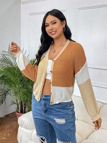 SHEIN EZwear Hơn Khối màu Thả vai Nút phía trước Áo len Mở - Nhiều màu - Xem 4