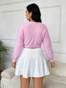 SHEIN MOD Hơn Nút phía trước Mùa vụ 	
Fuzzy Áo len dệt kim - Hồng - Xem 4